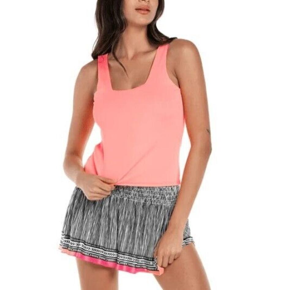 1076 NWT Lucky In Love Womens Squared Up Crop Tank Top Size XL Coral/Pink